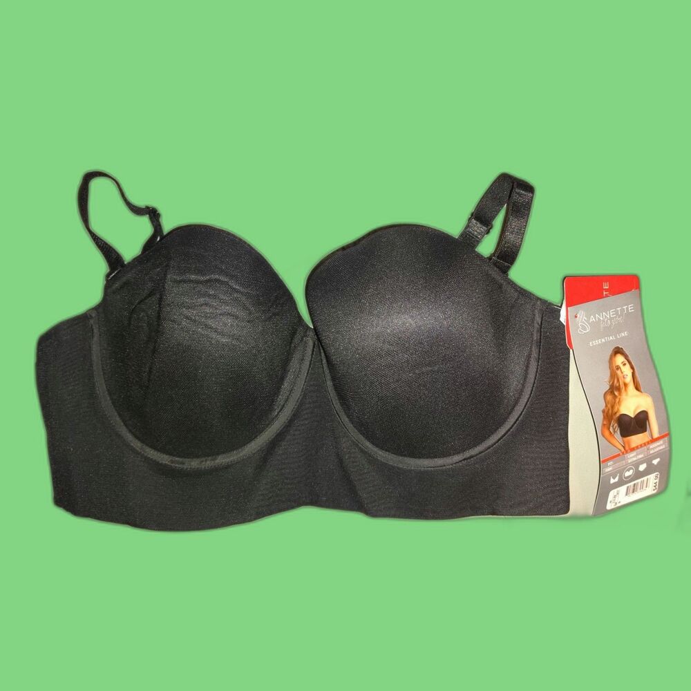 NWT Annette Universal Collection 36C Black Padded Underwired Wide Band Strapless